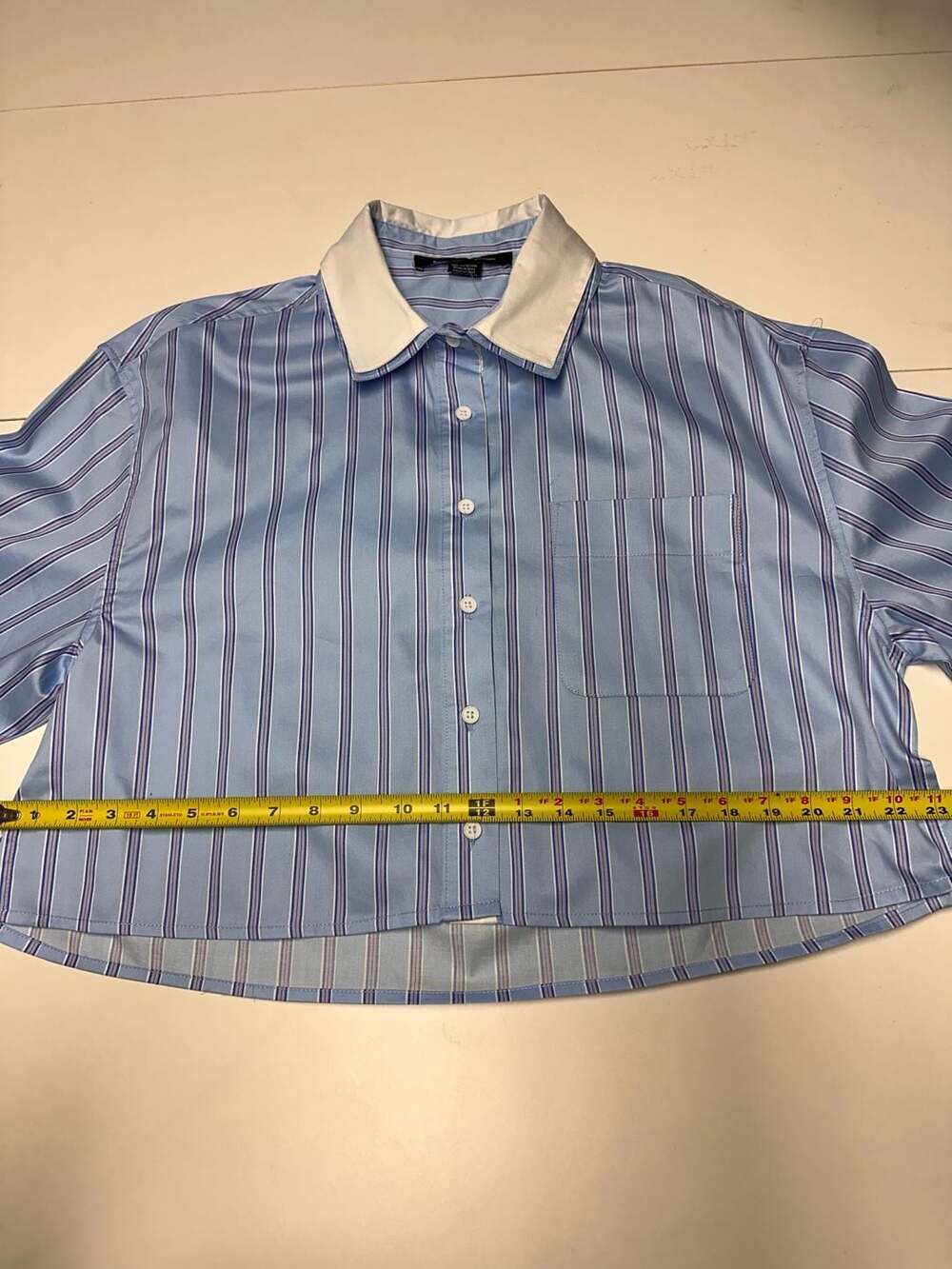 French Connection Long Sleeve Stripe Double Collar Button-Up Shirt - Picture 3 of 5